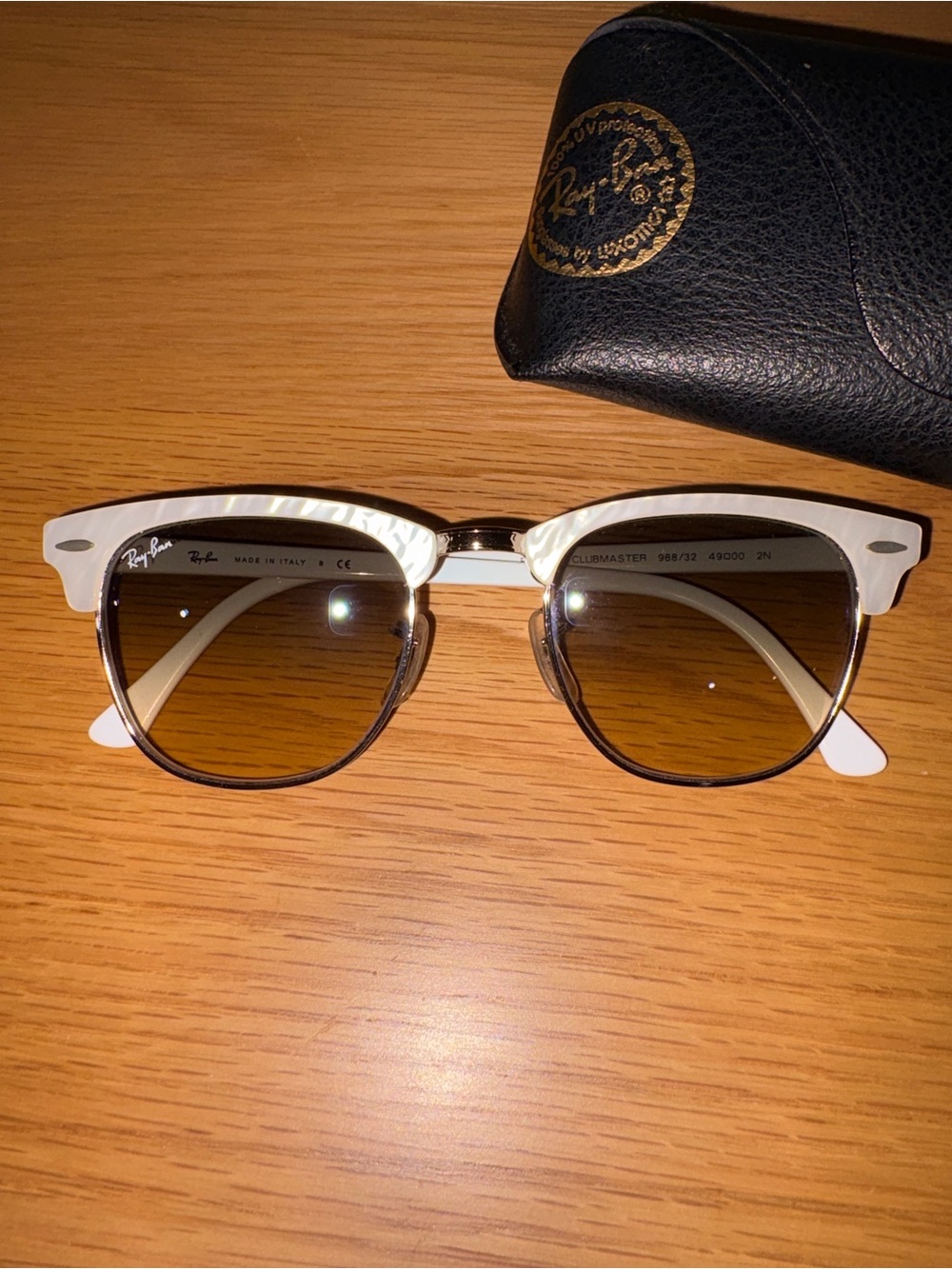 Ray-Ban Clubmaster Browline Sunglasses - White/pearl Frame with Brown Lenses